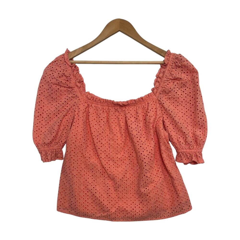 Pomander Place Tuckernuck Top Womens Small Orange Coral Eyelet Boho Peasant